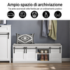 SoBuy FSR133-W Panca Scarpiera Ingresso con Seduta e Vano Contenitore con Ante Scorrevoli - 120x35x45cm - Capacità di Carico Fino a 200kg, Design Salvaspazio per Ingresso e Camera da Letto, MDF E1