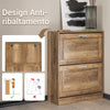 SoBuy FSR137-F Scarpiera Salvaspazio Slim per Ingresso, Mobile Ingresso a 2 Ribalte, 60x23x79 cm, Noce, Design Moderno, Facile Installazione, Regolabile per Scarpe Basse e Stivali