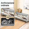SoBuy FSR151-L-W Scarpiera Panca Ingresso Salvaspazio Panca Contenitore con Cuscino Imbottito e Struttura in MDF e Ferro, Carico Fino a 250kg, Design Nordic, Bianco e Grigio, 105x24x52 cm