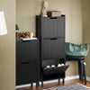 SoBuy FSR177-H-SCH Scarpiera Salvaspazio Slim da Ingresso Mobile Portascarpe con 3 Ante a Ribalta Regolabili in Legno Armadio Scarpiera Alta e Stretta per Corridoio, 50x19x130 cm, Nero