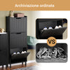 SoBuy FSR177-H-SCH Scarpiera Salvaspazio Slim da Ingresso Mobile Portascarpe con 3 Ante a Ribalta Regolabili in Legno Armadio Scarpiera Alta e Stretta per Corridoio, 50x19x130 cm, Nero