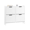 SoBuy FSR177-L-W Scarpiera Salvaspazio Slim da Ingresso Mobile Portascarpe con 4 Ante a Ribalta Regolabili in Legno Armadio Scarpiera Alta e Stretta per Corridoio, 100x19x91 cm,Bianco