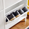 SoBuy FSR177-L-W Scarpiera Salvaspazio Slim da Ingresso Mobile Portascarpe con 4 Ante a Ribalta Regolabili in Legno Armadio Scarpiera Alta e Stretta per Corridoio, 100x19x91 cm,Bianco