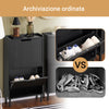 SoBuy FSR177-SCH Scarpiera Salvaspazio Slim da Ingresso Mobile Portascarpe con 2 Ante a Ribalta Regolabili in Legno Armadio Scarpiera Alta e Stretta per Corridoio, 50x19x90 cm,Nero