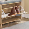 SoBuy FSR199-N Scarpiera Panca Ingresso Scarpiera Salvaspazio Slim con Cuscino – Panca Contenitore con Ribalta per Scarpe – Adatta a Ingresso, Corridoio – Legno Chiaro e Grigio, 60x24x50cm
