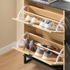 SoBuy FSR203-N Scarpiera Salvaspazio Slim con 2 Ante a Ribalta - Mobile Ingresso per 8 Paia di Scarpe, Scarpiera Ingresso - Design Moderno Nero Marmo e Legno Chiaro, Fissaggio Antiribaltamento