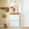 SoBuy FSR205-WN Scarpiera Salvaspazio Slim Ingresso - Mobile Scarpiera con 2 Ante a Ribalta e Cassetto - Design Nordico per Ingresso Moderno - Armadio in Legno Bianco e Rovere - 61x26x91cm