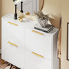 SoBuy FSR206-GW Scarpiera Salvaspazio Slim Ingresso - Mobile Scarpiera Bianca con 4 Ante a Ribalta, Profondità 19 cm, Design Nordico con Finitura Lucida e Maniglie Dorate, 100x19x90cm