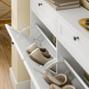SoBuy FSR208-W, Scarpiera Salvaspazio Slim, Scarpiera In Legno Bianco, Mobile Ingresso con 4 Ante a Ribalta e 2 Cassetti, a 12 Paia di Scarpe, Con Protezione Antiribaltamento, 100x19x107cm
