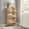 SoBuy FSR212-N, Schuhregal für den Eingangsbereich – platzsparendes, schlankes Schuhregal aus Holz, großes Fassungsvermögen für Schuhe bis Größe 47, modernes nordisches Design, ideal für Flur, Eingangsbereich, Familie, Holz, 60 x 24 x 95 cm