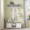 SoBuy FRG282-W Portachiavi da Muro Ingresso Appendini da Muro con 5 Ganci Appendiabiti e 3 Cestini in Tessuto Pieghevole, Mobile Ingresso Appendiabiti Bianco, Capacità di Carico 15kg, 100x20x31cm