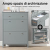 SoBuy FSR89-HG Scarpiera Salvaspazio Slim Ingresso con 2 Ribalte e Cassetto – Mobile Scarpiera Grigio Moderna per Corridoio Stretto, MDF E1, 80x25x108cm