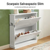 SoBuy FSR99-W Scarpiera Salvaspazio Slim con 2 Ante e 2 Ripiani - Scarpiera Ingresso per Mobile Ingresso Regolabile, Design Moderno, L76xP18xA78cm, Facile da Montare Bianca