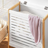 SoBuy FSS66-WN Cesto portabiancheria sporca Mobile bagno Mobiletto salvaspazio L50*P30*A60 cm bianco e legno