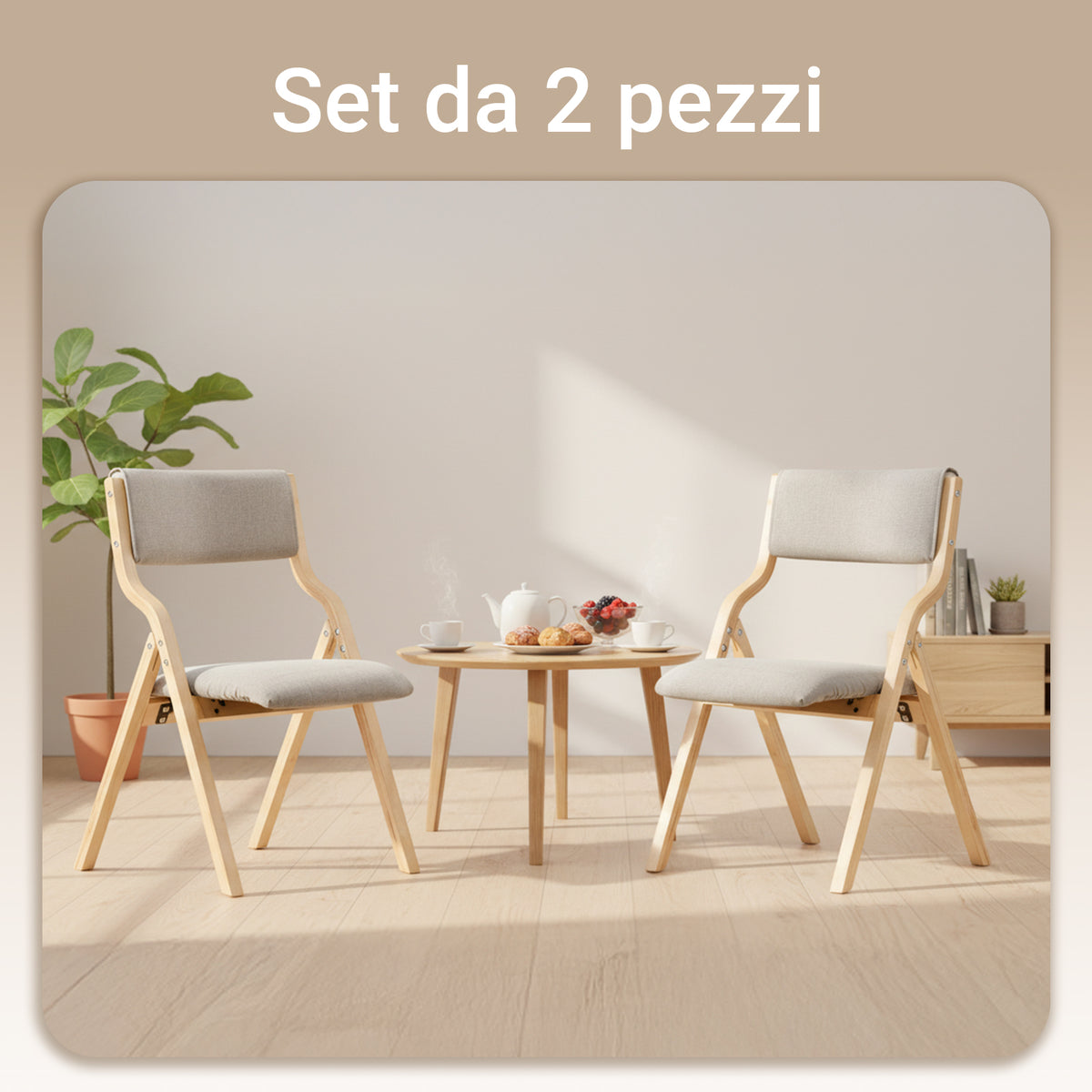 SoBuy Lotto 2 Sedie Pieghevoli Da Pranzo - Imbottite, Legno Gomma, Grigio, Salvaspazio Per Cucina E Ufficio - 2