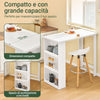 SoBuy FWT17-II-W Tavolo Alto da Cucina, Tavolo da Bar Moderno con Ripiani di Stoccaggio, Design Salvaspazio per Cucina Piccola, Soggiorno, Angolo Bar o Studio Bianco 112 x 57 x 106 cm