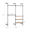 SoBuy KLS18-SCH appendiabiti da parete industriale, rack tubolare fisso con 3 barre & 3 ripiani in MDF, armadio aperto pesante salvaspazio, nero industriale