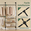 SoBuy KLS18-SCH appendiabiti da parete industriale, rack tubolare fisso con 3 barre & 3 ripiani in MDF, armadio aperto pesante salvaspazio, nero industriale