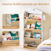 SoBuy KMB121-WN, Libreria Montessoriana per Bambini Porta Libri Bambini a 4 Ripiani Libreria Verticale Portagiochi Cameretta Bambina Bianco e Naturale 60x15x130.5 cm