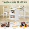 SoBuy KMB60-WN Tavolino Bambini con 1 Sedia, Set Tavolo e Sedie per Bambini Multiattività con 2 Ripiani, Tavolo Disegno e Gioco, Sedia Scrivania Cameretta Bianco e Naturale 80x50x66cm