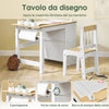 SoBuy KMB60-WN Tavolino Bambini con 1 Sedia, Set Tavolo e Sedie per Bambini Multiattività con 2 Ripiani, Tavolo Disegno e Gioco, Sedia Scrivania Cameretta Bianco e Naturale 80x50x66cm