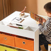 SoBuy Tavolo per bambini con 2 sgabelli Set mobili per bambini Tavolo da gioco con spazio di archiviazione Bianco 60x60x50cm KMB75-K-W