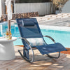 SoBuy Lettino Sdraio da Giardino a Dondolo - Sedia a Dondolo da Esterno in Textilene Blu Navy con Telaio in Metallo, 150x63x87cm, Lettino Prendisole per Terrazza, Piscina, Patio, OGS28-NB