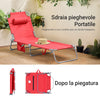 SoBuy OGS35-R Sdraio da Giardino Reclinabile Lettino Prendisole con Cuscino e Tasca Laterale Sedia Sdraio da Esterno per Patio Campeggio Spiaggia Sdraio Pieghevole da Giardino Rosso 155x56x81cm