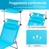 SoBuy OGS48-Bx2 Set di 2 Sdrai da Giardino Reclinabile Lettino Prendisole Pieghevole con Cuscino Tasca Laterale e Parasole Sedia Sdraio da Esterno per Patio Campeggio Spiaggia Blu 155x56x81cm