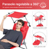 SoBuy OGS48-Rx2 Set di 2 Sdrai da Giardino Reclinabile Lettino Prendisole Pieghevole con Cuscino Tasca Laterale e Parasole Sedia Sdraio da Esterno per Patio Campeggio Spiaggia Rosso 155x56x81cm