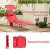 SoBuy OGS48-Rx2 Set di 2 Sdrai da Giardino Reclinabile Lettino Prendisole Pieghevole con Cuscino Tasca Laterale e Parasole Sedia Sdraio da Esterno per Patio Campeggio Spiaggia Rosso 155x56x81cm
