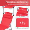 SoBuy OGS48-R Sdraio da Giardino Reclinabile Lettino Prendisole Pieghevole con Cuscino Tasca Laterale e Parasole Sedia Sdraio da Esterno per Patio Campeggio Spiaggia Rosso 155x56x81cm
