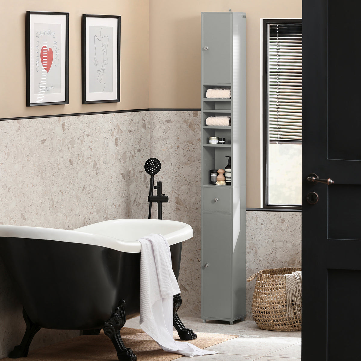 SoBuy Armadio Colonna bagno, Mobile bagno alto con 2 Ante e 1 cassetto  altezza: 180 cm BZR34-W IT : : Casa e cucina
