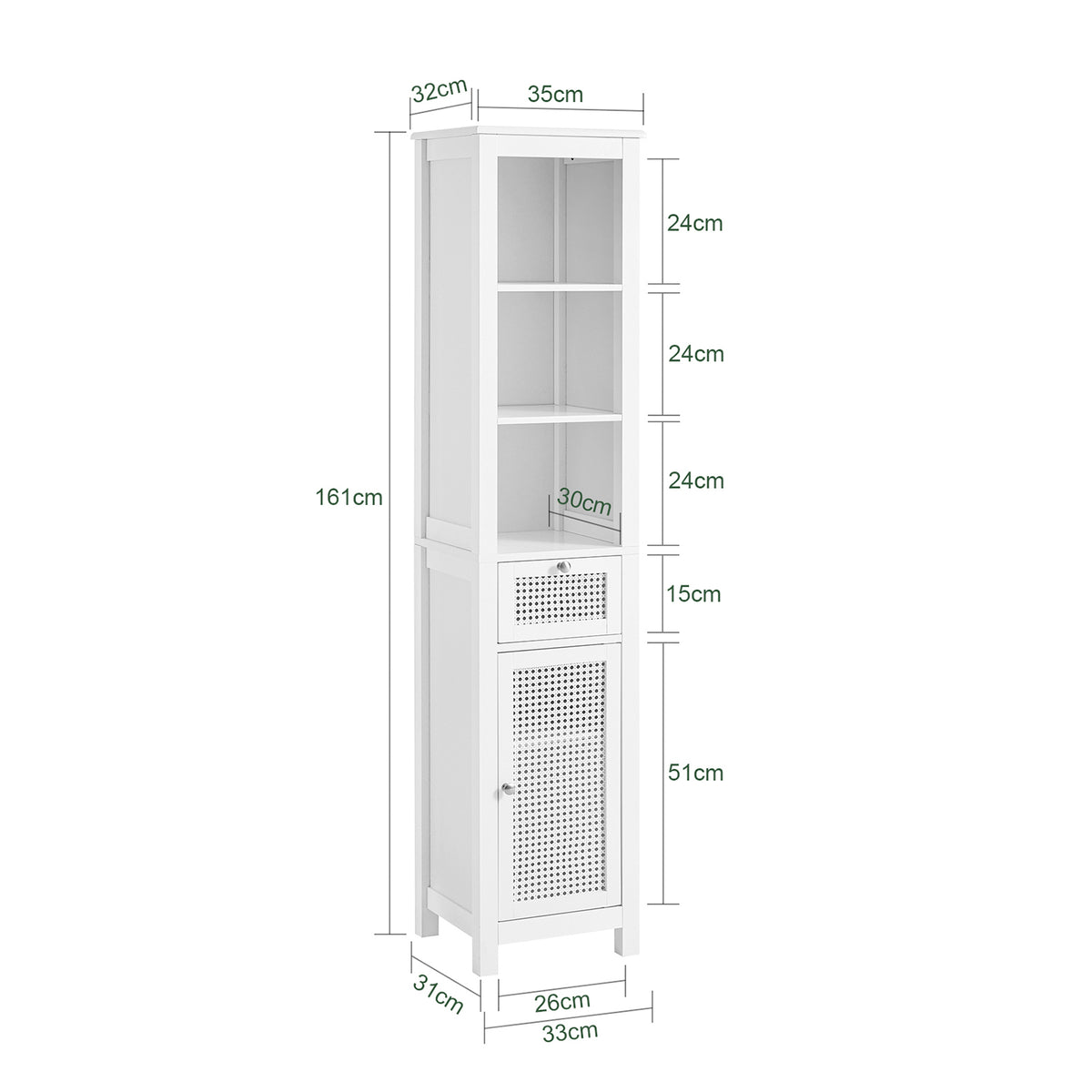 SoBuy Mobiletto Bagno salvaspazio Cassettiera Bagno 3 cassetti e 4  Scomparti da organizzare L30*P30*A90 cm Bianco BZR29-W