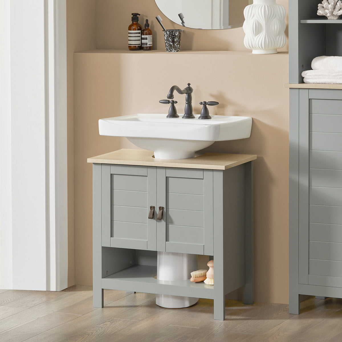 SoBuy, Mobiletto Bagno, Mobile sottolavabo, Mobile lavabo, grigio