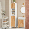 SoBuy BZR74-W Mobile Alto per Bagno - Colonna da Bagno Salvaspazio con Cesto Portabiancheria Pieghevole, Stretto Mobiletto in Legno Resistente all’Umidità, Bianco, 31x170x32 cm