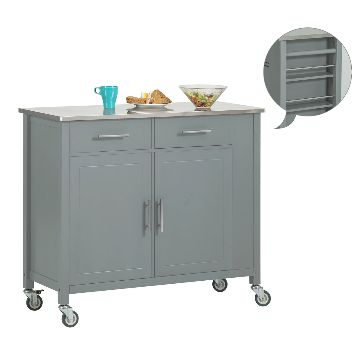 SoBuy Carrello cucina, carrello da servizio con piano in acciaio colore: Bianco, FKW22-WN