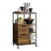 SoBuy FKW111-PF Carrello cucina industriale mobile salvaspazio con cassetti e ripiani mobile cucina con ruote per credenza cassettiera, isola cucina compatta per piccoli spazi Marrone 89x53x37cm