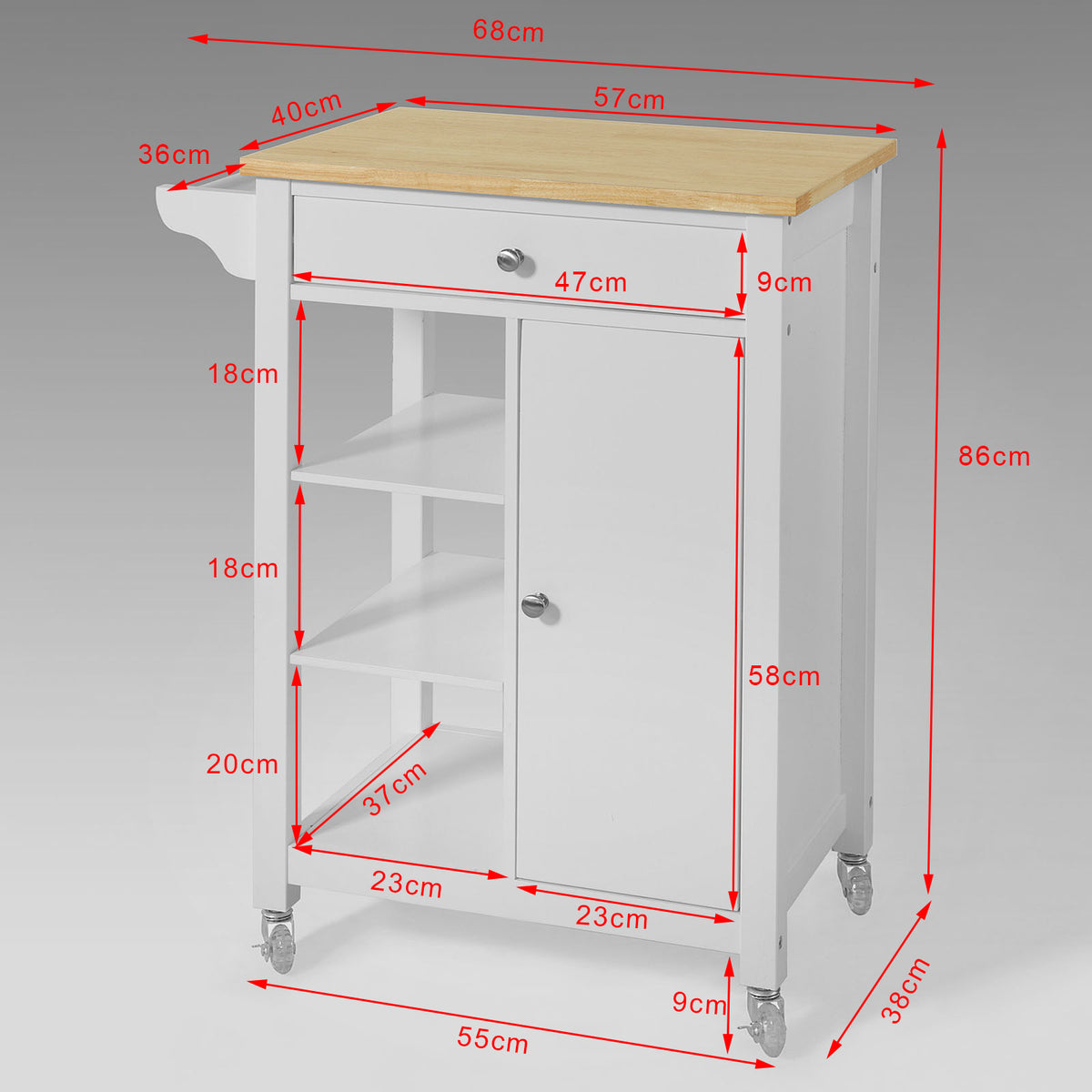 SoBuy, Carrello Cucina, Credenza Cucina, Mobile Cucina, Bianco, Con  Route