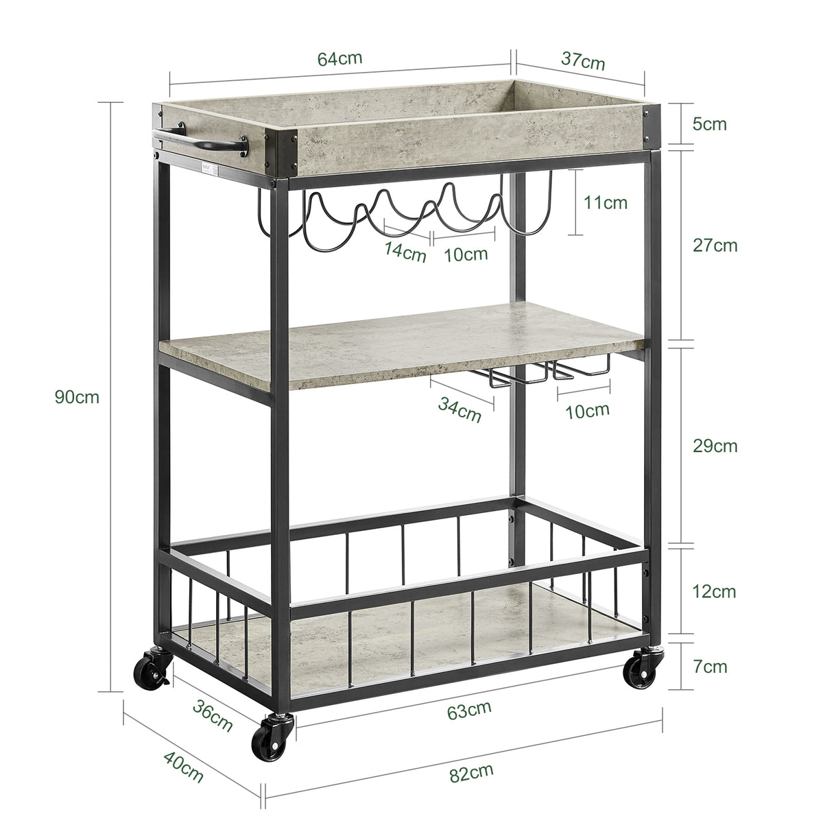 SoBuy Carrello Cucina salvaspazio Angolo Bar per casa con portabottiglie e  Vassoio Stile Industriale Grigio, FKW56-HG