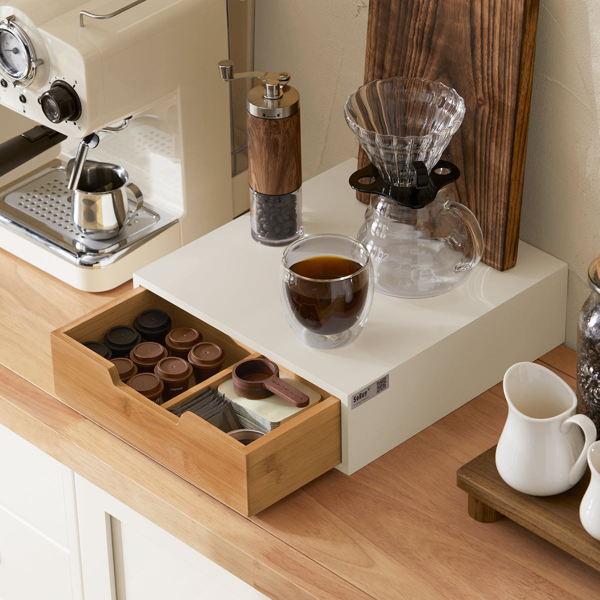 Contenitore Per Cialde Caffè In Bambù - 30x31x10cm | Per Capsule, Zucchero, Tè - Foto 3