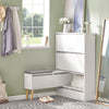 SoBuy FSR134-W Scarpiera con 1 panca portaoggetti rimovibile su piedini, armadio d'ingresso con 2 ante 2 cassetti e cuscino per seduta - (124-92) x 24 x 126 cm