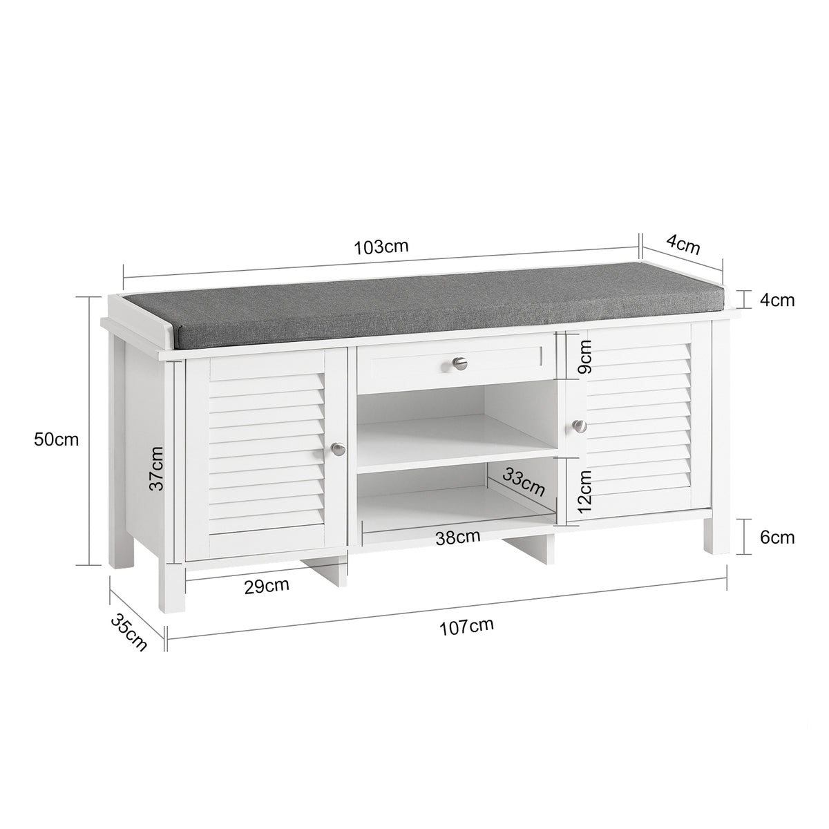 Panca Scarpiera Con Seduta SoBuy Bianco - Cassapanca Per Ingresso Con Ripiani Regolabili, L71xP35xA43 Cm - Foto 7