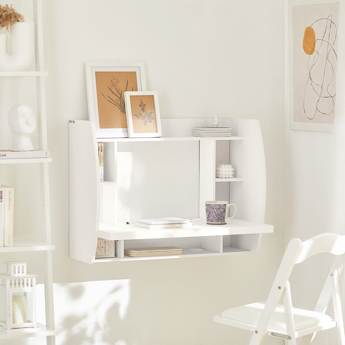 SoBuy Scrivania pieghevole tavolo da muro con libreria, bianco FWT07-W,IT