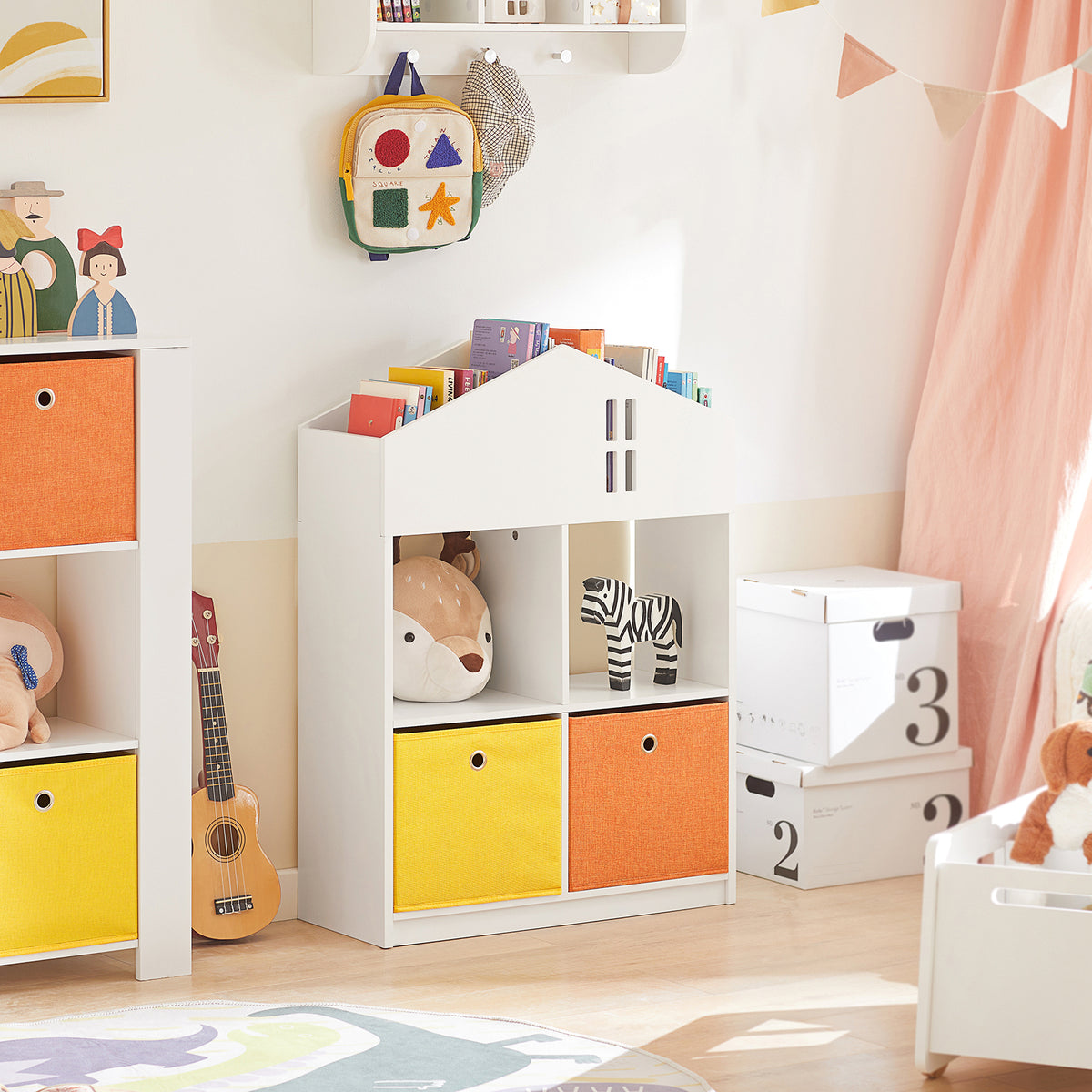 Libreria Per Bambini Scaffale Per Bambini Con Scatole Scaffale Per  Giocattoli Mobili Per Camerette Bianco 80x30x61cm KMB76-W SoBuy