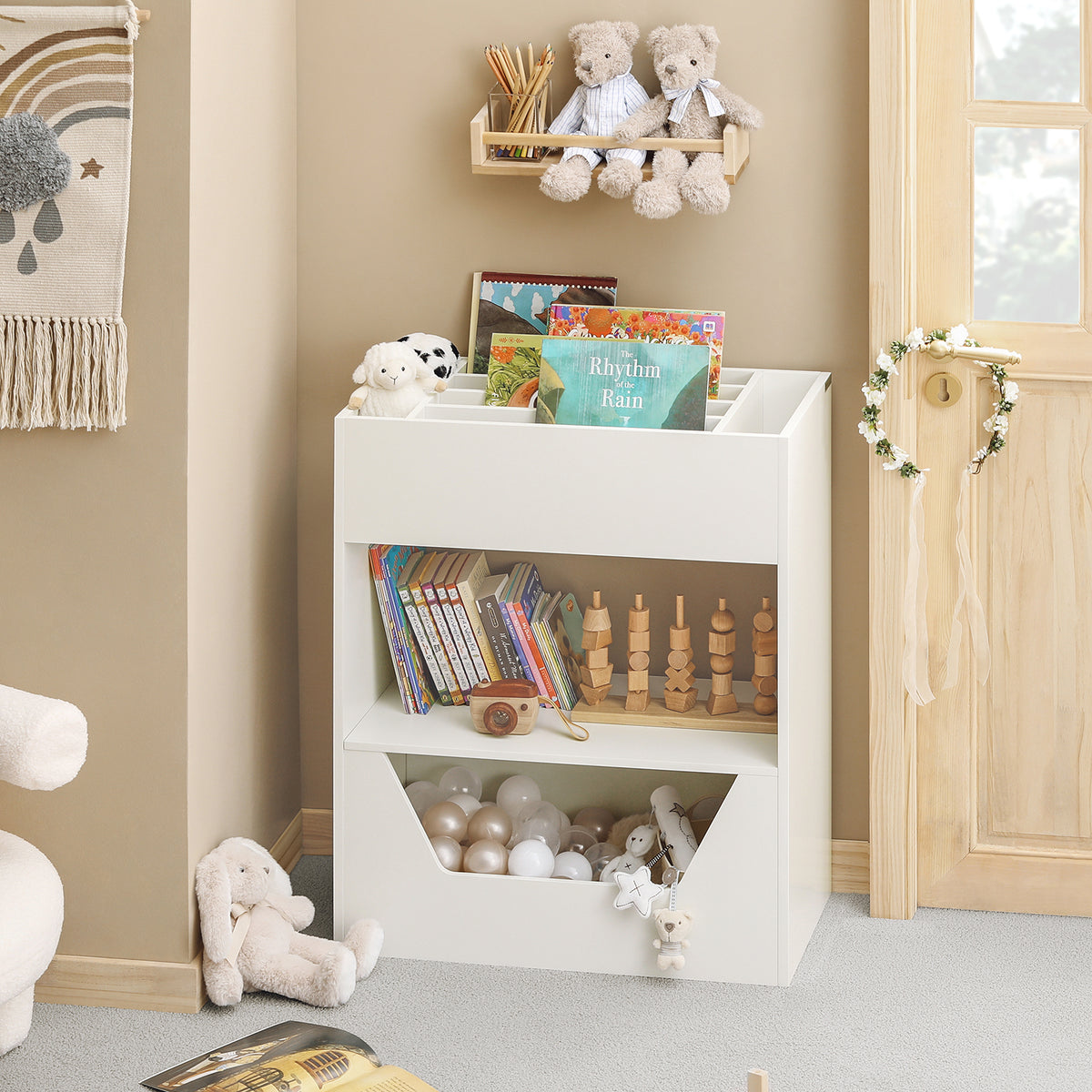 Libreria Per Bambini Scaffale Per Bambini Con Scatole Scaffale Per  Giocattoli Mobili Per Camerette Bianco 80x30x61cm KMB76-W SoBuy