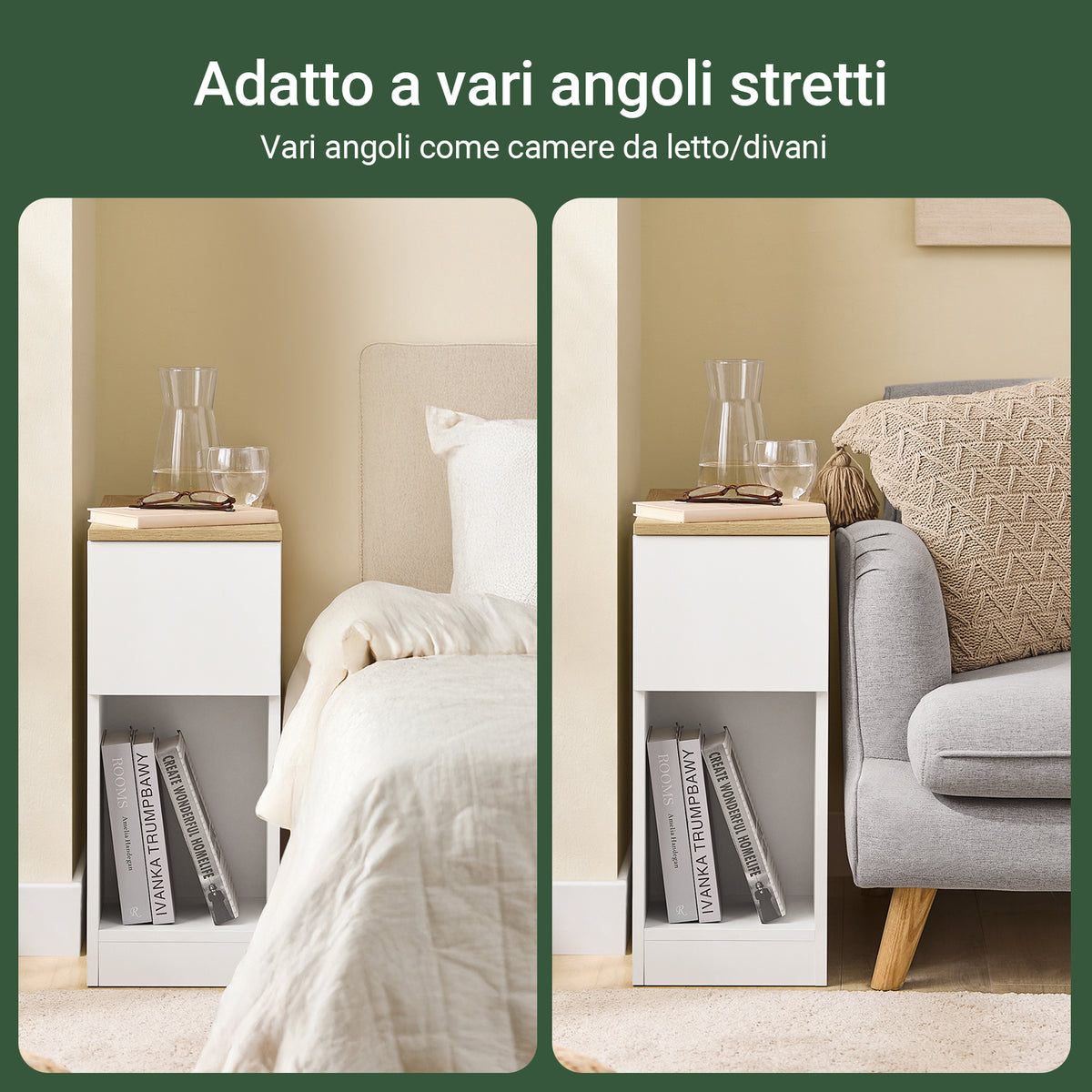VASAGLE Comodini, Tavolino con 2 Cassetti in Tessuto, Alto 61 cm, con Ripiano Portaoggetti, per VASAGLE Comodini, Tavolino con 2 Cassetti in Tessuto, Alto 61 cm, con Ripiano Portaoggetti, per