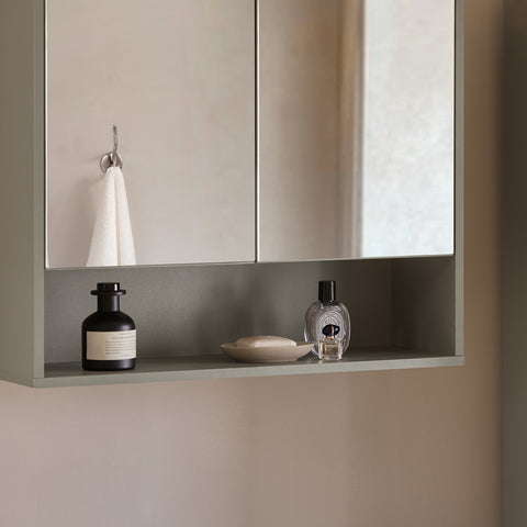 Шкаф за крило на стена за стена за баня с огледало и две сиви врати 60x19.5x49.5cm BZR134-NG