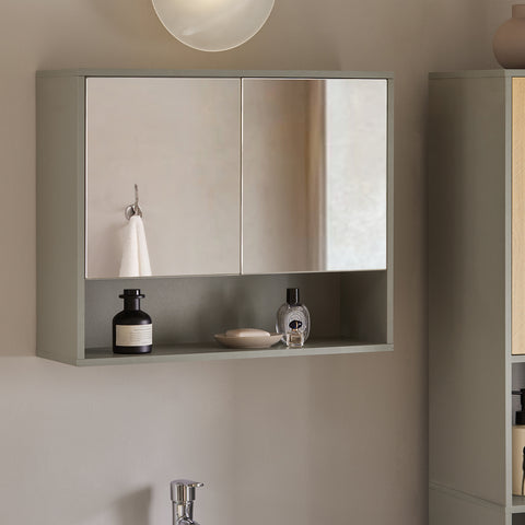 Шкаф за крило на стена за стена за баня с огледало и две сиви врати 60x19.5x49.5cm BZR134-NG