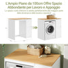 SoBuy BZR223-WN, Mobile Lavatrice con Cesto Biancheria 100x60x95 cm Lavanderia & Bagno | Mobile Sopra Lavatrice, Coprilavatrice con Stendibiancheria Estraibile, Armadio Bianco e Legno